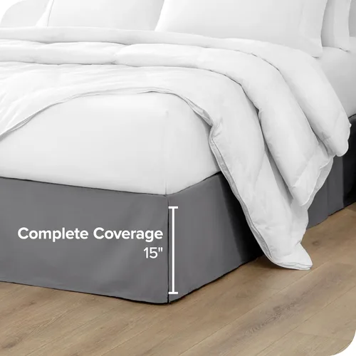 Miniatura 4 de Bare Home Falda de cama California King con caída de 15 pulgadas, diseño fácil de ajustar, para camas California King, con pliegues centrales