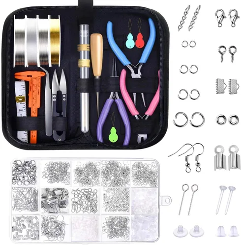 anezus Kit de herramientas para hacer joyas, suministros para hacer joyas, kit de envoltura de alambre con agujas de cuentas, alicates de joyería,