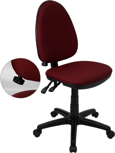 Flash Furniture Silla de oficina ergonómica giratoria multifunción de tela burdeos con soporte lumbar ajustable Borgoña