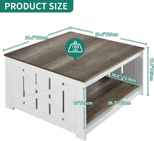 Miniatura 2 de YITAHOME Mesa de centro de granja con almacenamiento, mesa de cóctel de madera rústica, mesas de centro cuadradas para sala de estar, sala