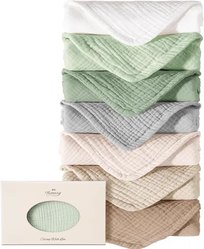 Konssy Juego de paños de muselina para bebé, unisex, paquete de 7, ropa suave 100% algodón para recién nacidos, bebés niñas y niños Verde