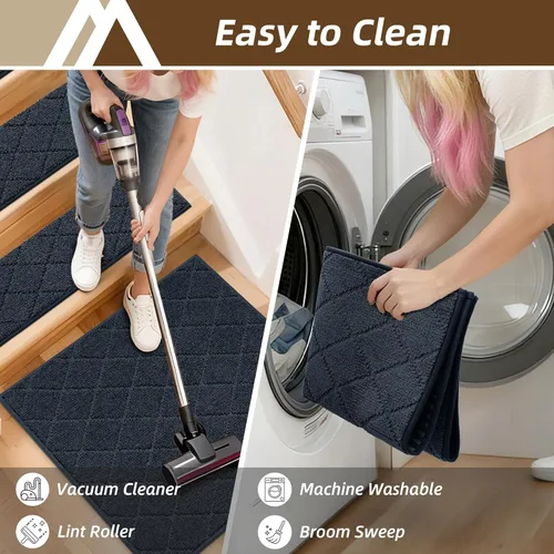 Miniatura 69 de COSY HOMEER - Alfombra antideslizante para escaleras, para interiores y escalones de madera, para niños y perros, 100 % poliéster, base de Beige
