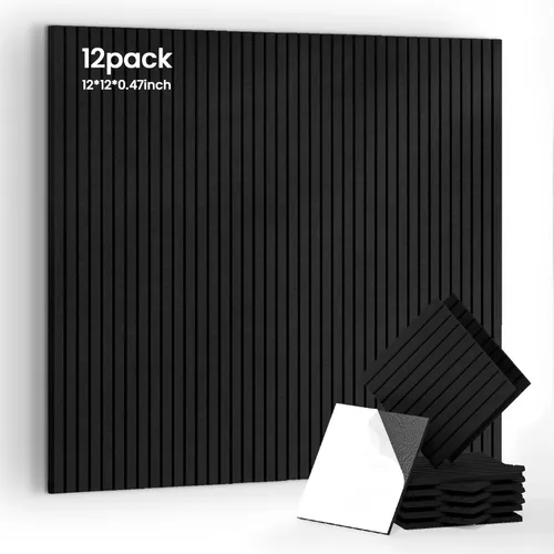 Miniatura 16 de 4 paneles de pared de listones de madera acústica 3D, absorción de sonido con cancelación de ruido, decoración de pared interior de teca natural