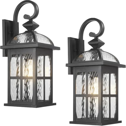 Miniatura 9 de Darkaway Lámpara de pared exterior con vidrio ondulado de agua, luces exteriores de aluminio, apliques de iluminación exterior para casa, porche