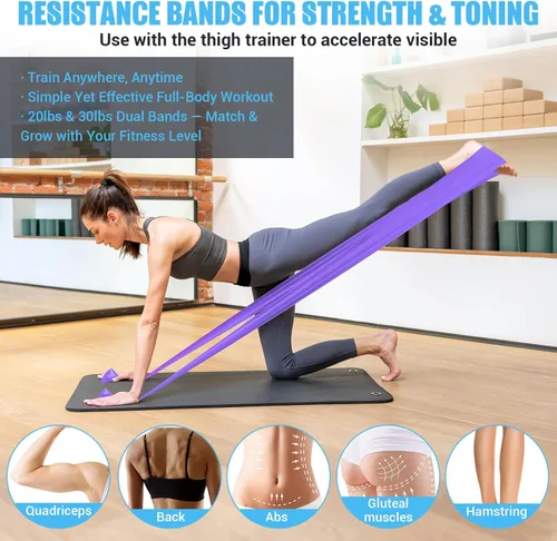Miniatura 6 de Ejercitador interior de muslo para mujer, entrenador de muslos ajustable con bandas de resistencia para terapia física para mujeres, para yoga, dar
