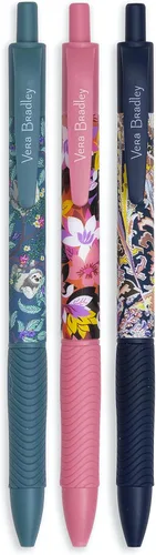 Vera Bradley Juego de 3 bolígrafos de tinta negra, bolígrafos retráctiles coloridos, bolígrafos de plástico con bolsa con cremallera, otoño 21