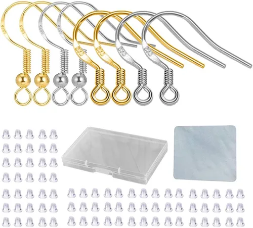 Ganchos de plata de ley S925 para aretes, 8 unidades/4 pares hipoalergénicos, chapados en oro de 18 quilates, ganchos de pescado para fabricación de