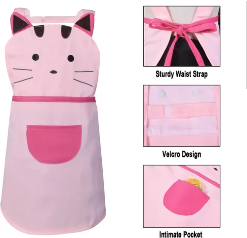 Miniatura 3 de Love Potato Delantal de algodón bordado de dibujos animados para niñas de 2 a 4 años (rosa), Rosado