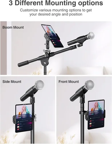 Miniatura 4 de elitehood Soporte de metal para iPad para soporte de micrófono, soporte de micrófono ajustable de 360°, soporte de iPad de aluminio para soporte