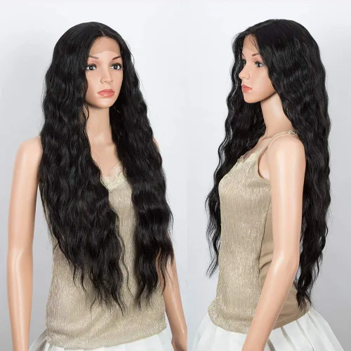 Miniatura 4 de Pelucas de encaje frontal de 30 pulgadas, pelucas sintéticas súper largas con cabello de bebé, resistente al calor, 8.47 oz, 6 pulgadas, raya
