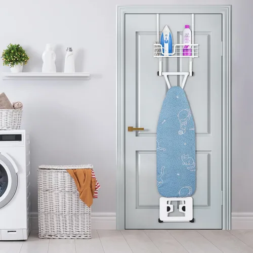 Miniatura 8 de KES Colgador para tabla de planchar sobre la puerta, soporte para patas en T, para 1 3/8" puerta, soporte de hierro de metal blanco, HIR500A-WH