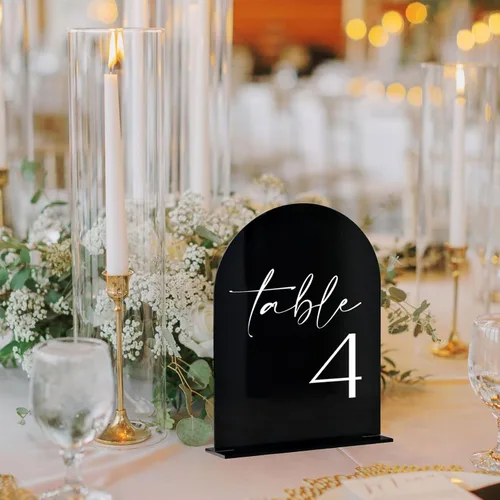 Miniatura 5 de Números de mesa de acrílico de arco negro con soportes 1-15, letrero acrílico arqueado negro de 5 x 7 pulgadas y base, números de mesa de arco