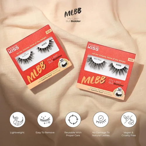 Miniatura 3 de KISS My Lash But Bolder, pestañas postizas, 'Slim Thicc', 0.63 pulgadas, incluye 1 par, fácil de aplicar, racimos de pestañas reutilizables