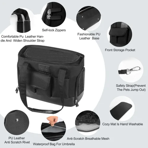 Miniatura 4 de Transportador de Gatos, Transportador de Perros, Transportador de Mascotas, Bolso de Perro de Cuero PU Premium Impermeable Plegable de Tela Oxford