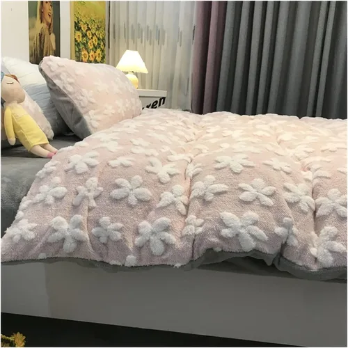 Juego de sábanas de lujo, juego de funda de edredón, ropa de cama tamaño individual, terciopelo de leche ultra grueso, suave terciopelo coral de
