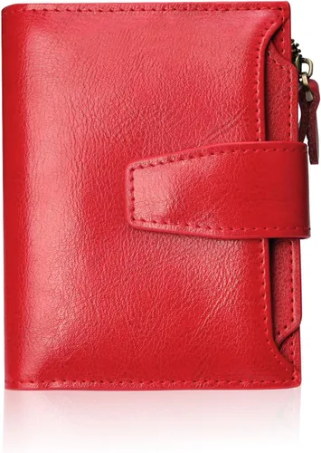Miniatura 11 de FT FUNTOR Cartera pequeña para mujer, de piel auténtica, plegable, compacta, con bloqueo RFID, bolsillo con cremallera, ranuras para tarjetas