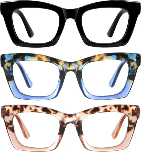 Miniatura 9 de Gafas de lectura para mujer, paquete de 5 lentes de lectura con bloqueo de luz azul con bisagra de resorte para computadora Multi-a01
