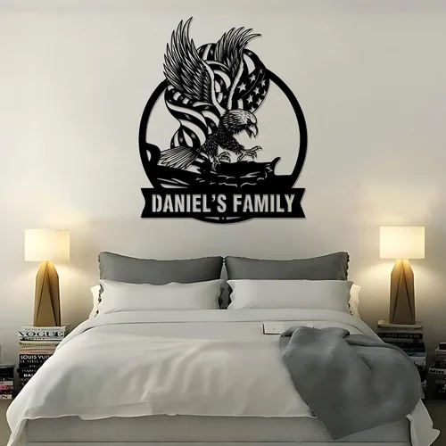 Miniatura 8 de GodLover Arte de lujo personalizado con nombre de águila, decoración de pared de bandera americana, gran letrero patriótico de águila, regalo del 4