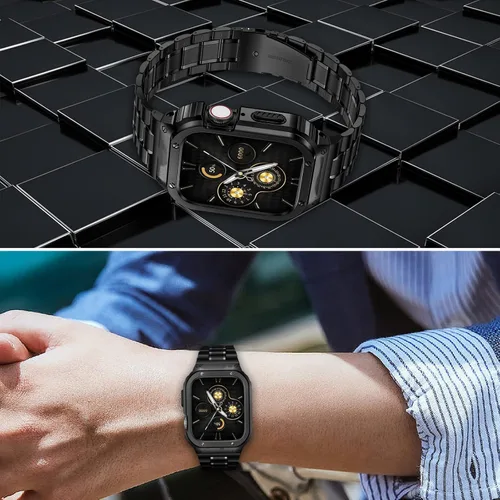 Miniatura 4 de HASLFM - Correa de reloj de acero inoxidable con funda compatible con Apple Watch Series 6, 5, 4, SE3/2/1 (1.732 pulgadas), serie 3, 2, 1