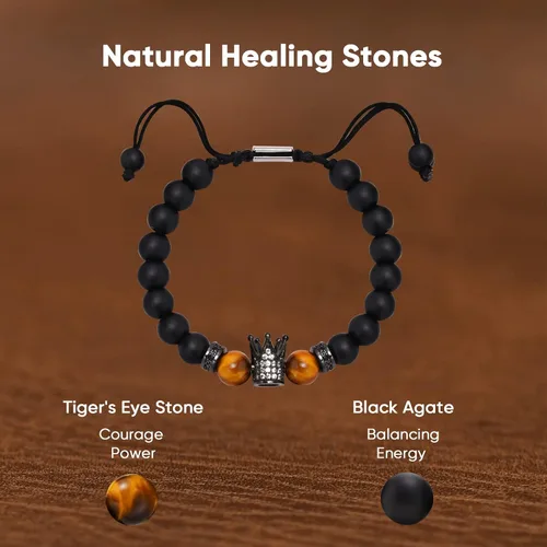 Miniatura 4 de VNOX Pulsera de regalo para hombres Pulseras de cuentas de ojo de tigre hechas a mano para hombres, cuentas de yoga, regalo para aliviar el estrés