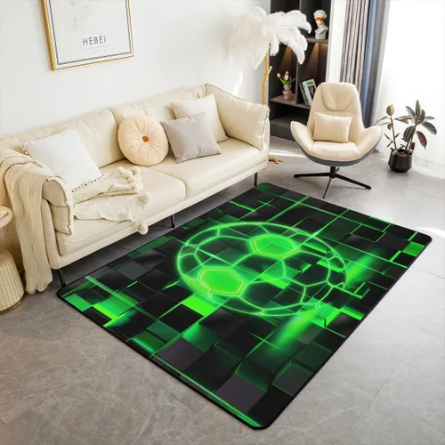 Miniatura 27 de Erosebridal Tapete de fútbol para interiores de 3 x 5 pulgadas, alfombra de fútbol neón para niños, adolescentes, hombres, brillantes, geométricas