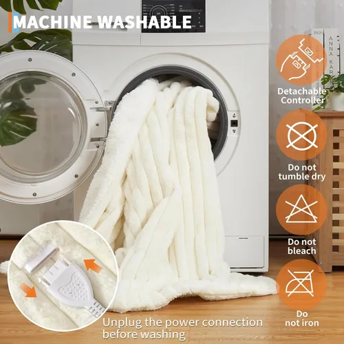 Miniatura 7 de GarveeHome Manta eléctrica tamaño King, manta térmica de doble control de piel sintética de conejo con 4 niveles de calefacción y apagado automático