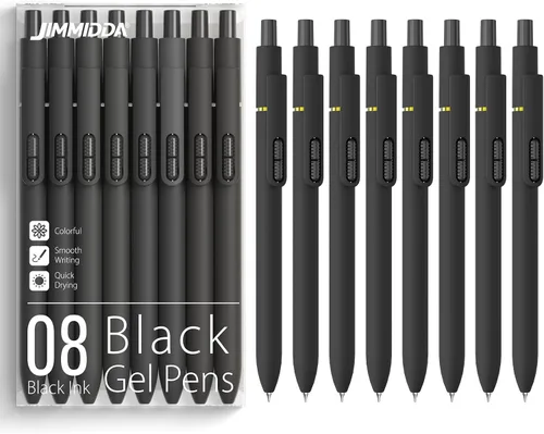 Paquete de 8 bolígrafos de gel negro, punta media de 0.028 in, bolígrafos de tinta retráctiles de secado rápido para escritura suave, suministros