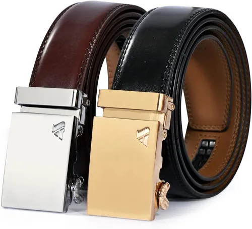 Miniatura 5 de Cinturón de trinquete para hombre cinturón ajustable de cuero genuino para hombre 1 38 pulgadas paquete de 2 cinturones deslizantes para vestido