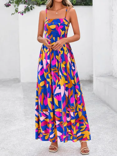 Miniatura 3 de PRETTYGARDEN Vestido largo de verano para mujer, con tirantes delgados, bohemio, floral, a rayas, para invitadas de boda, playa, vacaciones, vestido