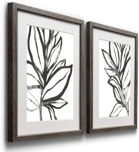 Miniatura 2 de Arte floral para pared, marco rústico de plata envejecida, juego de decoración de pared de 2 piezas: plumeria, caléndula, flores silvestres, Black