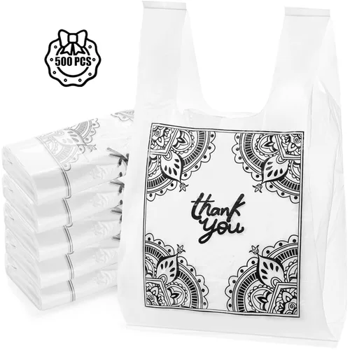 Miniatura 7 de WUWEOT 500 bolsas para camisetas de agradecimiento, bolsas de plástico para comestibles, 15 bolsas de transporte de tamaño supermercado con asa