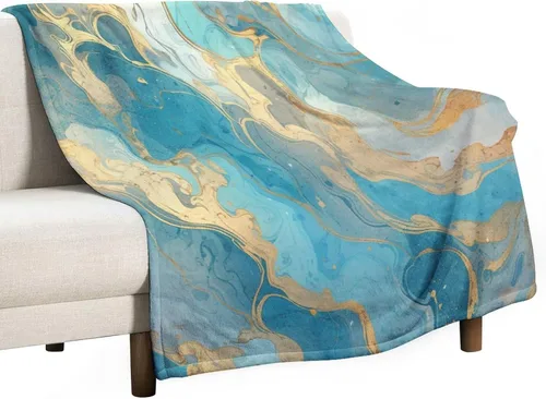 Miniatura 39 de Manta con textura de mármol, turquesa, verde azulado, dorado, cálida, franela dorada y verde esmeralda, acogedora manta de felpa cálida y ligera