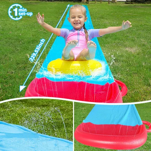 Miniatura 2 de ELEMARA Tobogán acuático inflable para niños de 19.1 pies con rociadores, bodyboard, parque acuático grande para jugar al aire libre en verano Azul