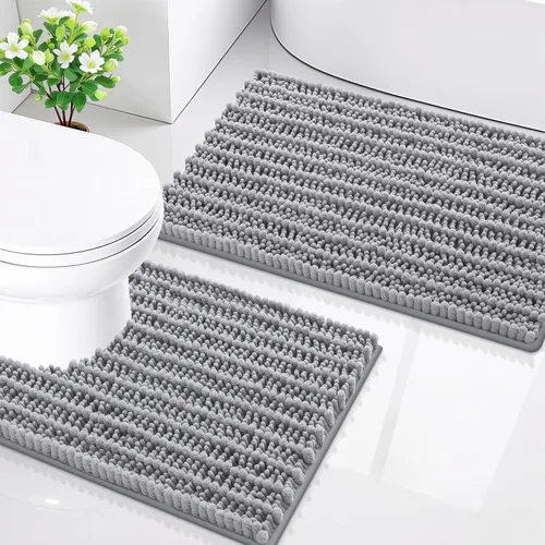 Miniatura 37 de Smiry Juego de 2 alfombras de baño, suaves y absorbentes, parte trasera de goma antideslizante, lavables a máquina, juego de alfombras de baño