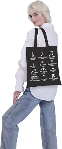 Miniatura 5 de VAMSII Divertida bolsa de mano con notas musicales para profesores, productores, amantes, banda de lona con tema de notas musicales