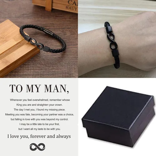 Miniatura 4 de Pulsera de cuero con texto en inglés "To My Man", regalo para marido de parte de WifeI Love You Forever and Always Pulseras para novio, aniversario