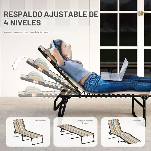 Miniatura 4 de Outsunny Tumbona plegable, silla de bronceado para patio, tumbona para exteriores con respaldo reclinable de 4 posiciones, asiento de malla Arco