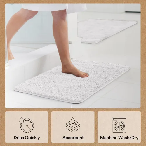 Miniatura 221 de Gorilla Grip - Tapete de baño de felpilla gruesa, suave y absorbente, secado rápido, de microfibra, con reverso de caucho, para piso de ducha, Nube