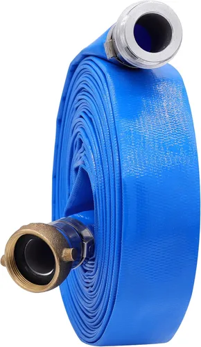 Manguera de descarga de bomba de agua plana de PVC de 2" x 50 pies con accesorios de orejeta con pasador de aluminio, ensamblaje de manguera de