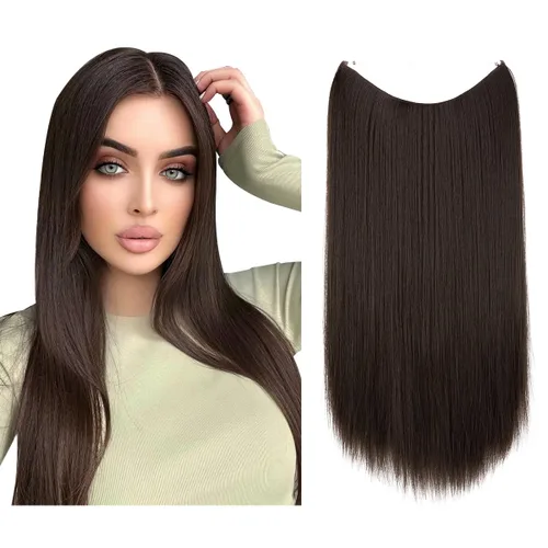 Miniatura 16 de SARLA Extensiones de cabello con alambre invisible de reflejos cortos rectas postizos sintéticos diadema transparente ajustable para mujeres 14