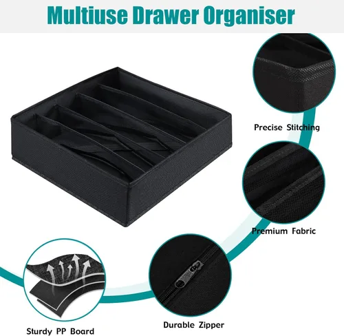 Miniatura 7 de Cajón debajo del gabinete, organizador de ropa de 5 celdas, cubos de almacenamiento plegables para ropa interior, cajones organizadores, cajas