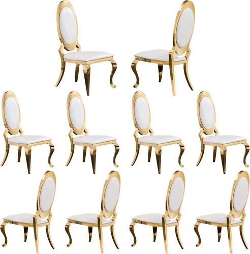 Miniatura 10 de ACEDÉCOR Sillas de comedor blancas y doradas, modernas sillas de piel sintética blanca, magnífica silla ovalada con respaldo de acero inoxidable
