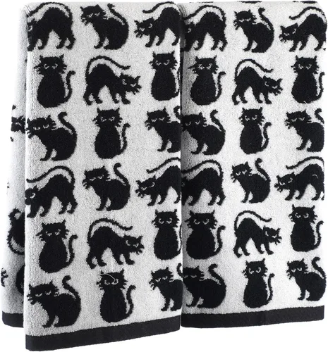 Breling 2 toallas de mano para gatos, color blanco y negro, 100% algodón, altamente absorbentes, suaves, platos de cocina, regalos decorativos para