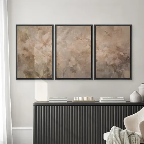 Miniatura 662 de SIGNWIN Lienzo enmarcado para pared, arte con pinceladas de flujo neutro en tonos beige abstractos, ilustraciones, arte moderno, decorativo