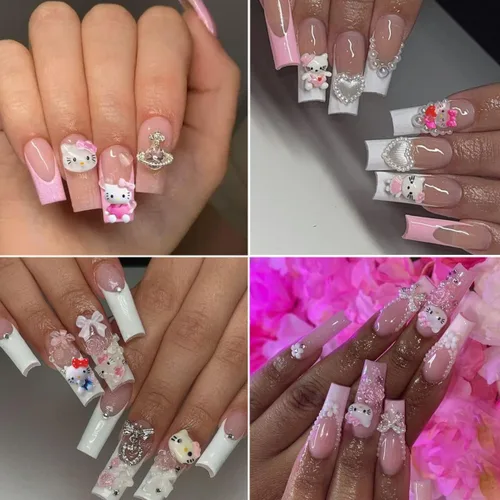 Miniatura 4 de 40 piezas de bonitos dijes de uñas de gato de dibujos animados 3D Kawaii con diseño de gato, gemas y diamantes de imitación, joyas de uñas para uñas
