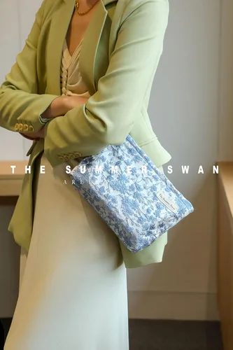 Miniatura 4 de The Summer Swan Bolsa de cosméticos florales Bolsa de maquillaje estética grande para artículos personales de viaje, bolsa de cuidado de la piel