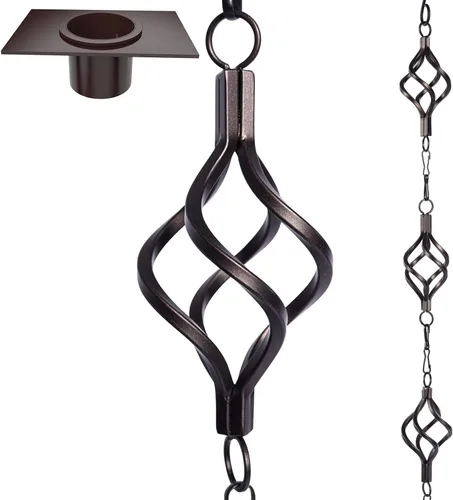 Juego de Cadena de Lluvia con Jaula de Pájaro de 8.5 Pies, Cadenas de Lluvia de Hierro Forjado Antioxidante para Canaletas con Adaptador Gotta,