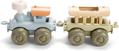 Dantoy: BIO - Juego de 2 trenes de juguete de enlace, colores apagados, vehículo de juego para interiores y exteriores, caboose, plástico reciclado,