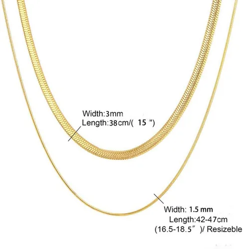 Miniatura 5 de Tasiso Juego de collar de gargantilla de espiga relleno de oro de 14 quilates, cadena de serpiente de doble capa, collar de cadena de espiga