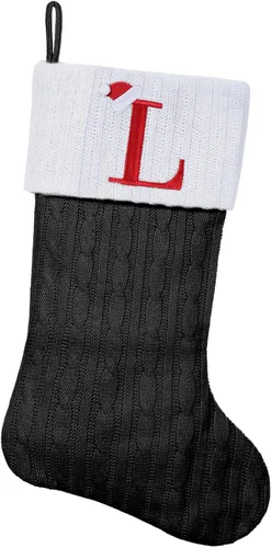 Miniatura 100 de Medias de Navidad personalizadas de 19 pulgadas con iniciales bordadas, medias de Navidad de punto negro para decoraciones de vacaciones familiares